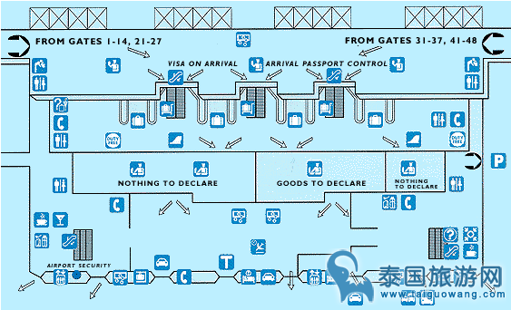 曼谷廊曼机场内部地图(平面图)和内部结构实拍